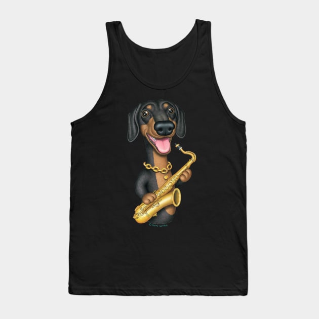 Cute Doxie Dog with saxophone on Dachshund Sax Player tee Tank Top by Danny Gordon Art